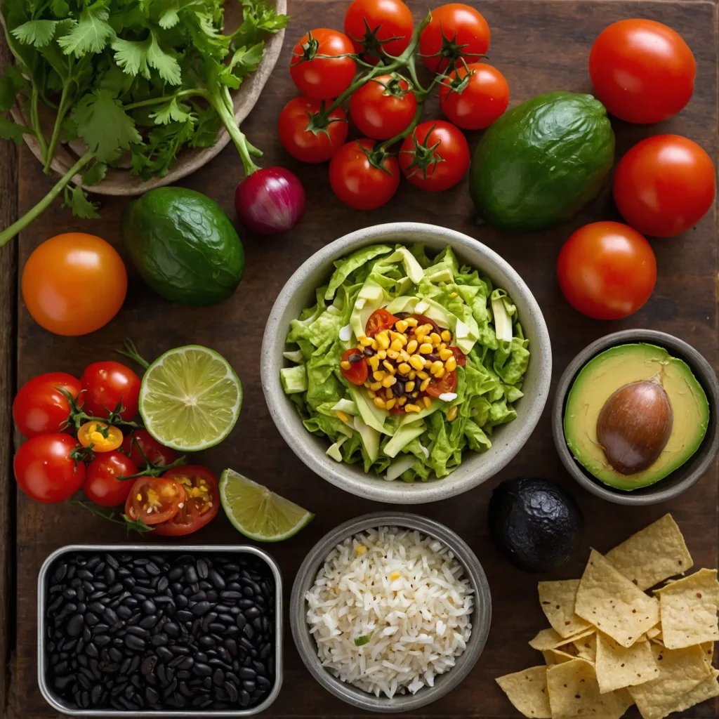 this image shows the ingredients used in making Raw Vegan Taco Salad