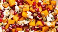 this image shows the process of Roasted Vegan Butternut Squash Pomegranate Salad