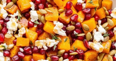 this image shows the process of Roasted Vegan Butternut Squash Pomegranate Salad