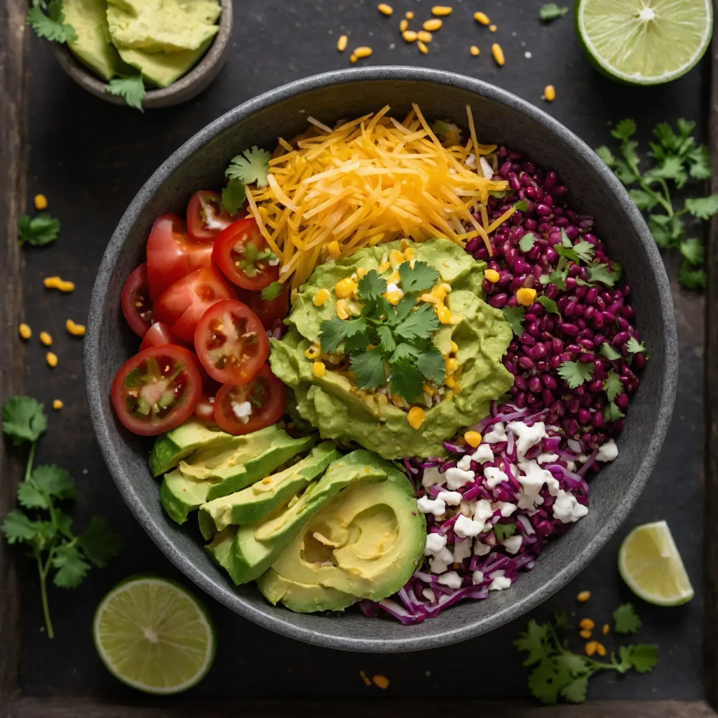this image shows the process of making Raw Vegan Taco Salad