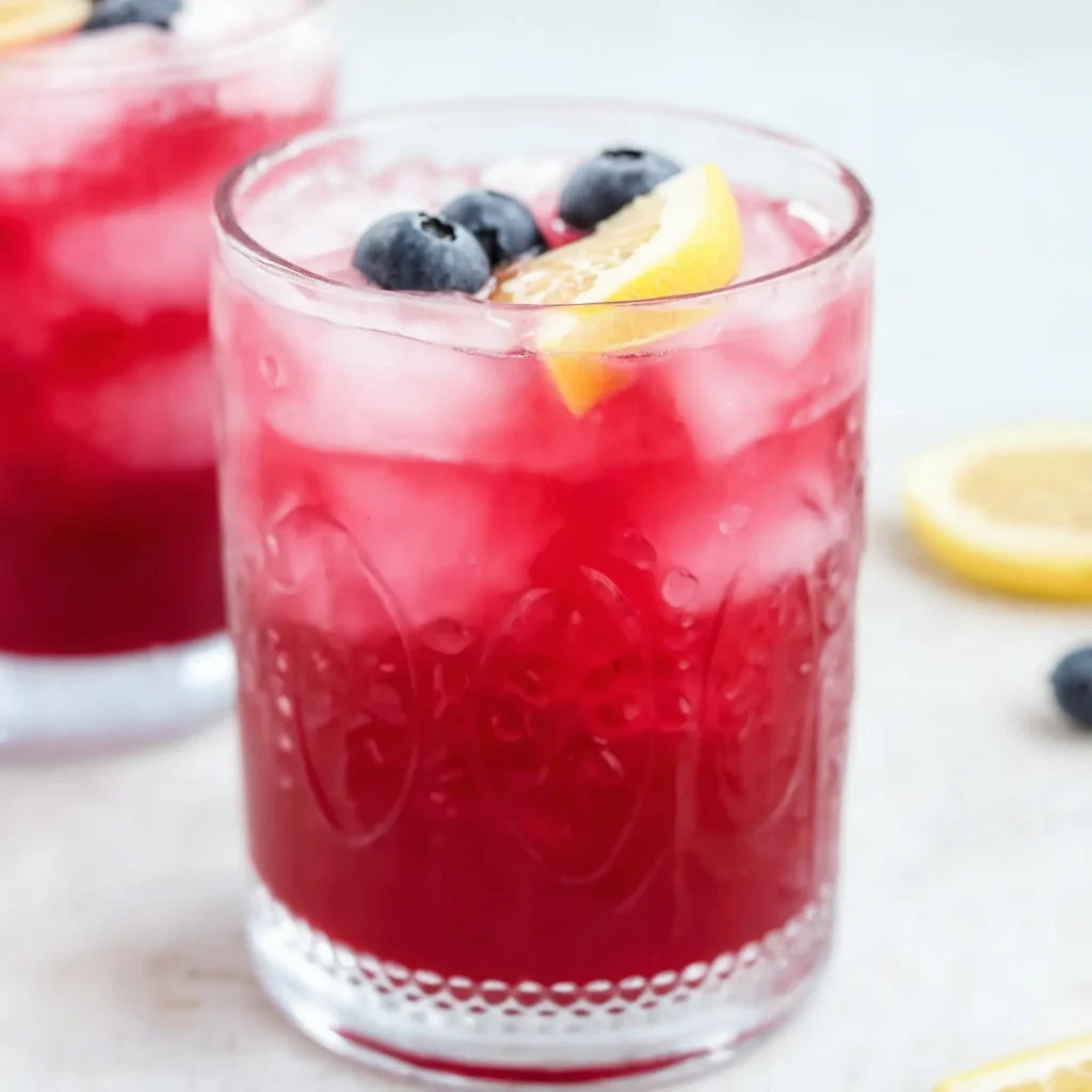 this image shows a glass full of Lemon Blueberry Mocktail