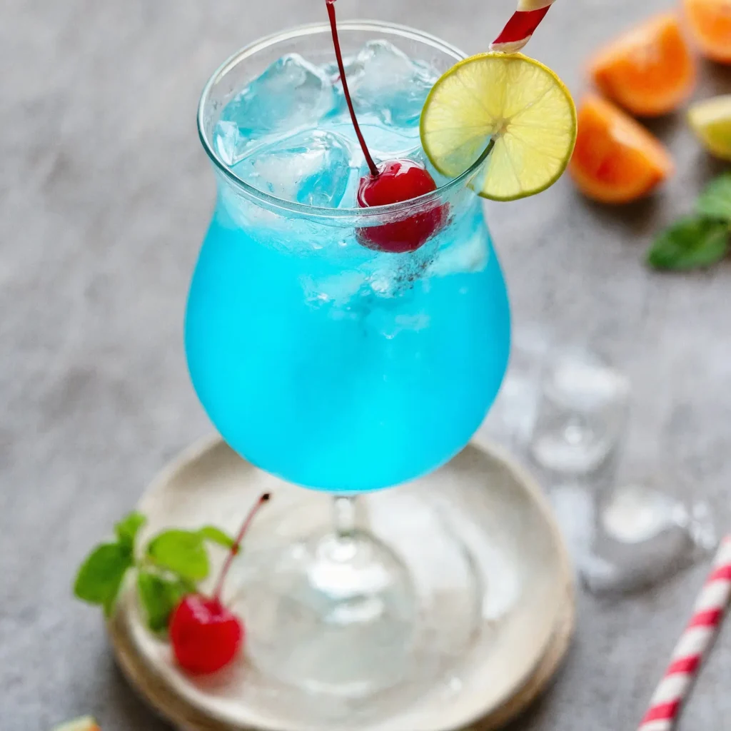 this image shows a glass full with Blue Lagoon Mocktail