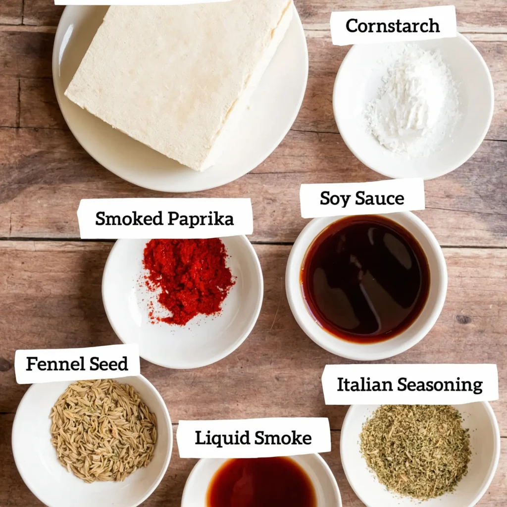 this image shows the Ingredients used to make Vegan Tofu Italian Sausage Crumbles Recipe